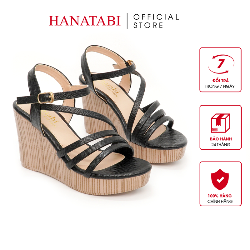 Sandal Nữ Hanatabi 3 Quai Đế PU Vân Gỗ Siêu Nhẹ Cao 9cm Hậu C Mã HNSDX9F853