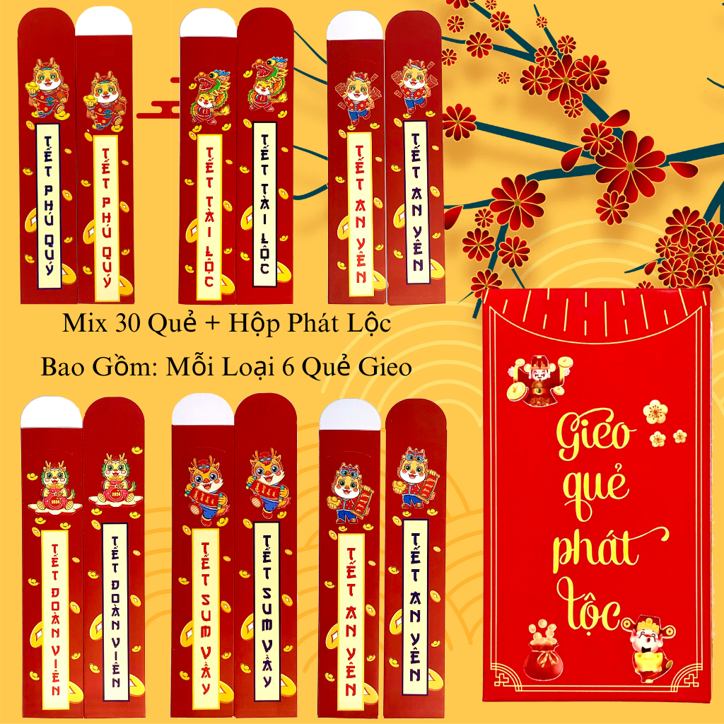 Lì Xì Que lì xì gieo quẻ, lì xì tết GIÁP THÌN năm 2024 MẪU RỒNG CHIBI HOT NHẤT