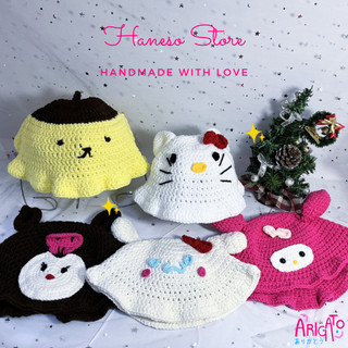 Haneso Mũ Len Sanrio Handmade Nón Giữ Ấm Mùa Đông Melody Kuromi Cinnamoroll Móc Thủ Công Giáng Sinh Noel Cho Nữ Trẻ Em