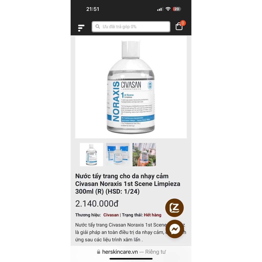 Nước tẩy trang Civasan cho da nhạy cảm Noraxis 1st Scene