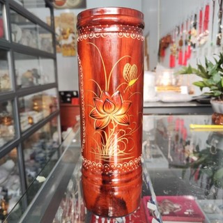 Ống đựng nhang gỗ vẽ hoa sen cao 26cm