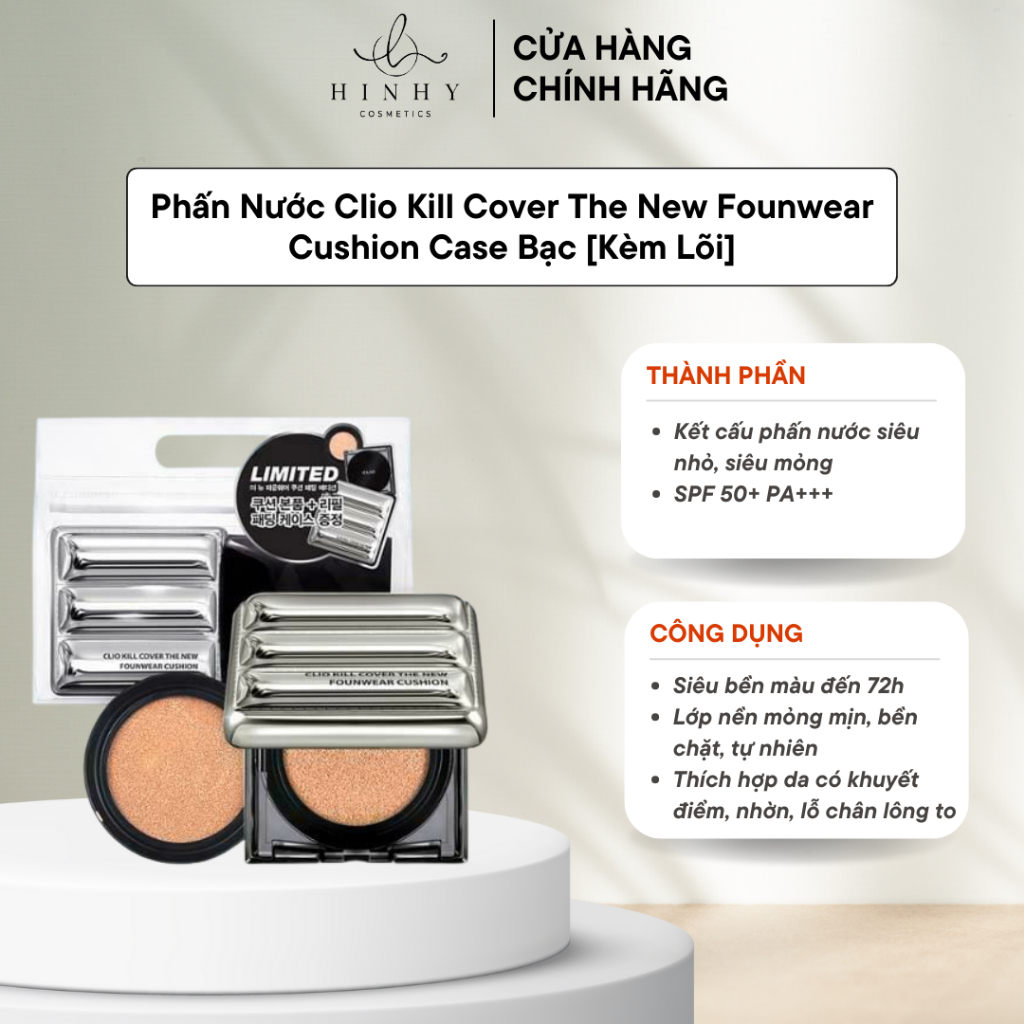 Phấn Nước Che Khuyết Điểm Hoàn Hảo Clio Kill Cover The New Founwear Cushion Case Bạc [Kèm Lõi]