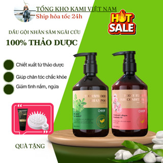 Combo cặp dầu gội đầu thảo dược nhân sâm ngải cứu chính hãng Chiko 500ml