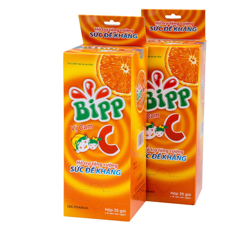 Combo 35 gói Kẹo ngậm Bipp C vị cam, bổ sung vitamin C tăng sức đề kháng DHG