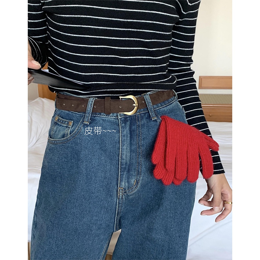 Dây nịt thắt lưng da nữ Bản nhỏ Kim loại Khóa gài Dây lưng da nữ Retro Phong cách Hàn Quốc Vintage