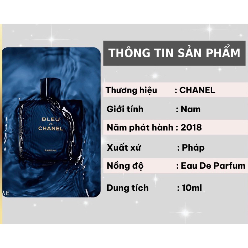 Nước hoa nam Bleu De Chanel, Huơng Thơm Mạnh Mẽ Nam Tính Chiết 10ml