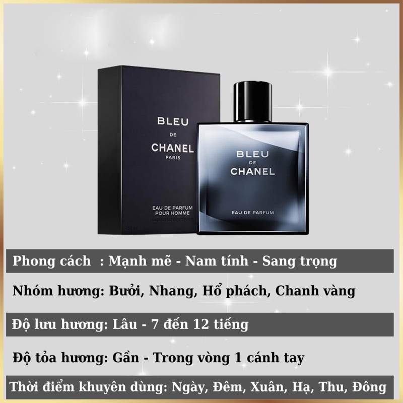 Nước hoa nam Bleu De Chanel, Huơng Thơm Mạnh Mẽ Nam Tính Chiết 10ml