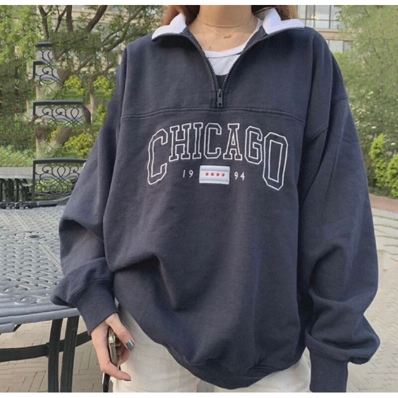 Brandy Melville Missy Chicago Sweatshirt (Áo nỉ polo half zip collar Chicago)
