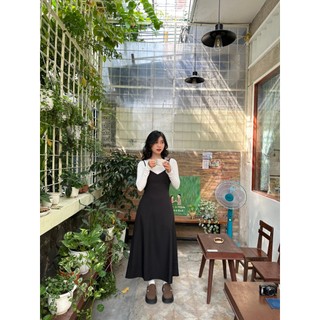 Đầm hai dây cổ tim form ôm xòe điểm nhấn đằng sau cột nơ khoét lưng Lary Dress  - Sibling House