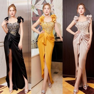 Đầm dạ hội lụa nhúng bèo eo kết đá cao cấp TẶNG HOA TAI THỜI TRANG