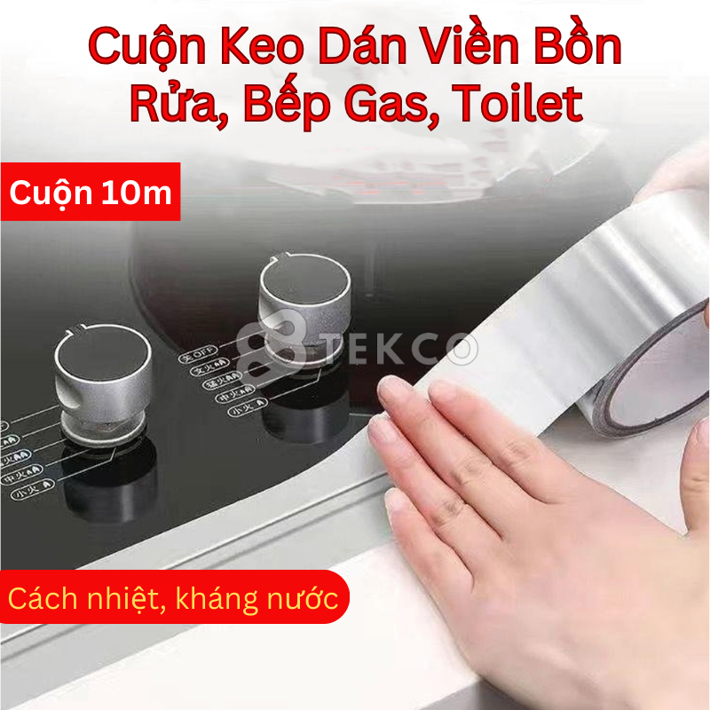 Cuộn 10m Băng Keo Nhôm Dán Viền Bồn Rửa Chén (Khổ 3cm) - Băng Dính Dán Viền Bồn Rửa, Bếp Ga, Toilet