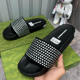 Dép nam nữ DG  ĐÍNH ĐÁ quai ngang, Dép nam thời trang quai ngang phong cách giới trẻ.dép 2 màu đen trắng sành điệu