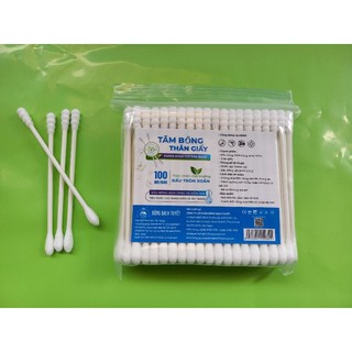 Tăm bông bạch tuyết thân giấy gói 100 que.