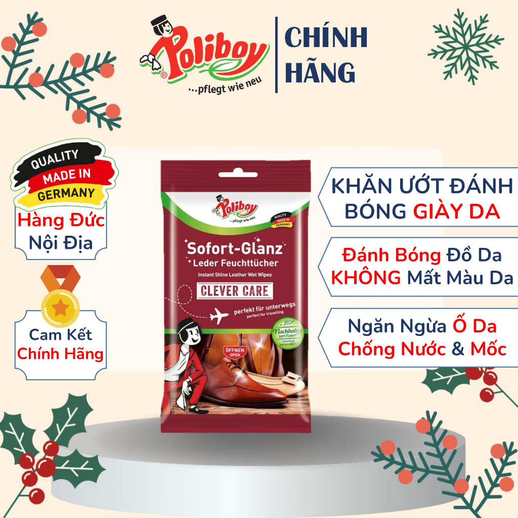 Khăn Ướt Lau Giày, Đánh Bóng Bốt Da POLIBOY Làm Sạch Túi Da, Tẩy Mốc Giầy Da, Chống Nấm Mốc, Dưỡng Túi Da, Gói 10 Tờ