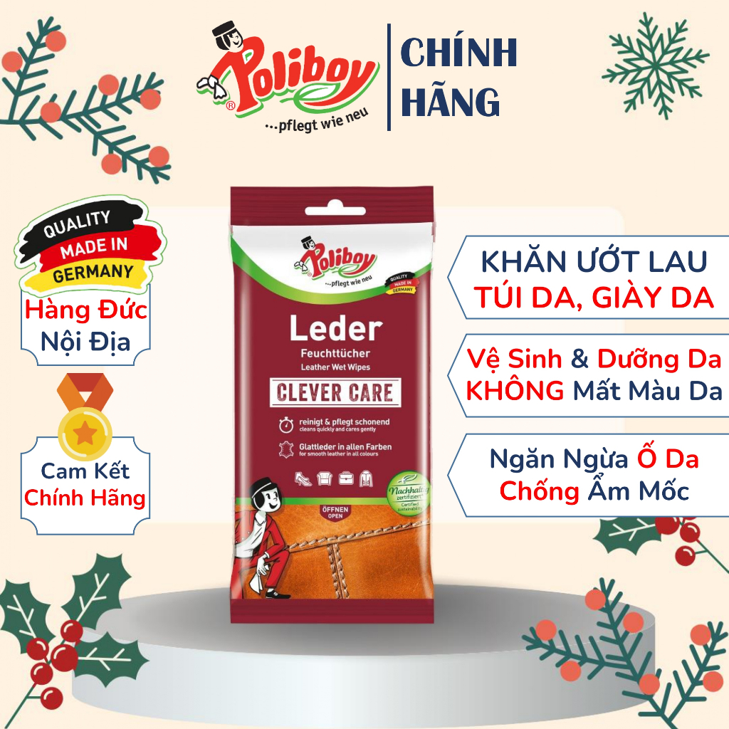 Khăn Ướt Lau Giày Da, Bốt Da, Túi Da POLIBOY Tẩy Mốc Túi Da, Chống Mốc Túi Da, Vệ Sinh Giầy Da, Dưỡng Túi Da, Gói 20 Tờ