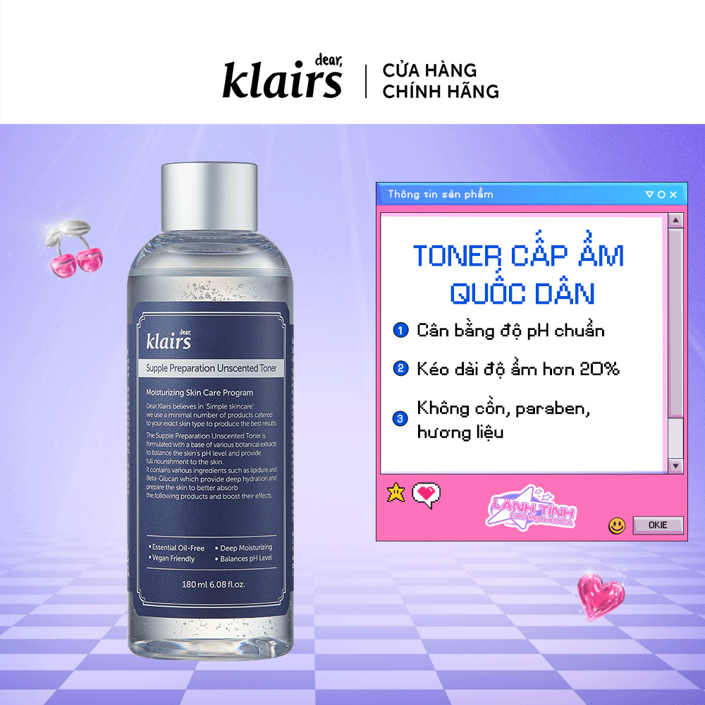 Combo Klairs Supple Preparation Unscented Toner 180ml+Nước tẩy trang Good Skin AHA Ampoule Cleansing Water 500 ml