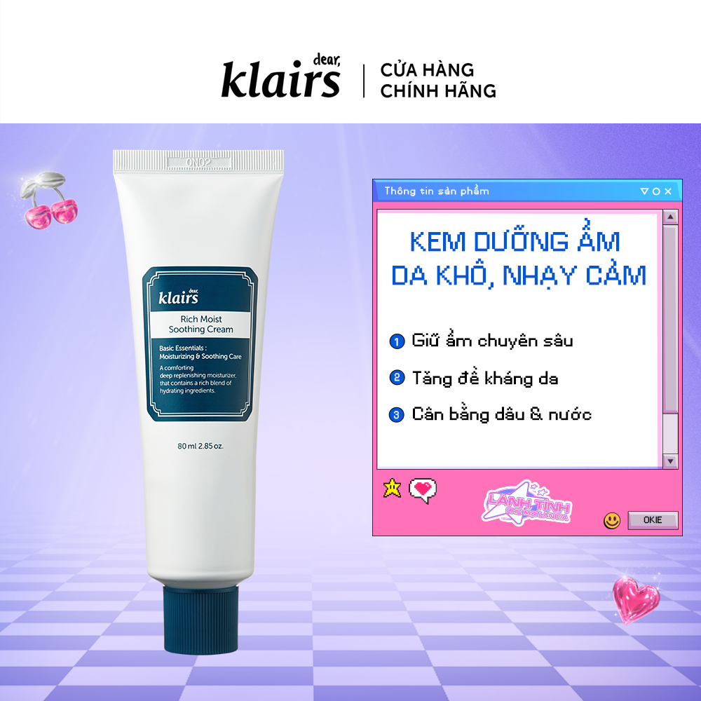 Combo 1 Rich Moist Soothing Serum 80ml +1 Rich Moist Soothing Cream 80g+ Klairs Supple Preparation Unscented Toner 180ml