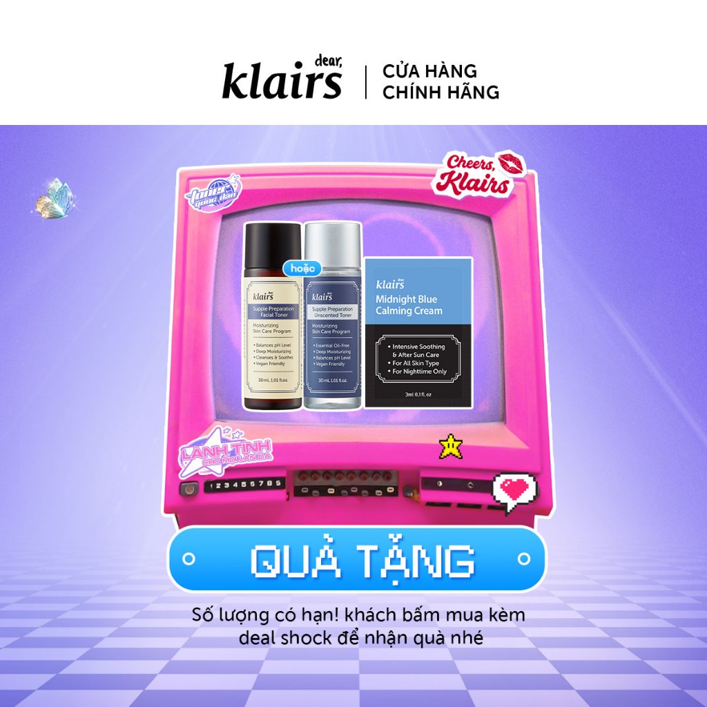  1 Dear, Klairs nước hoa hồng Toner 30ml + 1 sachet bất kì