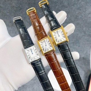 Đồng hồ nam nữ cartier mặt chữ nhật dây da cá sấu cao cấp, chống nước, bảo hành 12 tháng