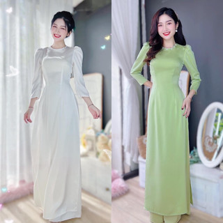 Áo Dài Trắng Lụa Tây Thi tay bồng , cổ tròn đính hạt siêu đẹp . Áo Dài Cách Tân nữ