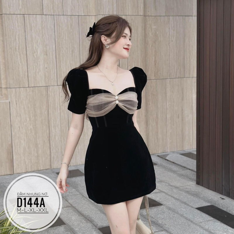 BIGSIZE Đầm nhung nơ D144A