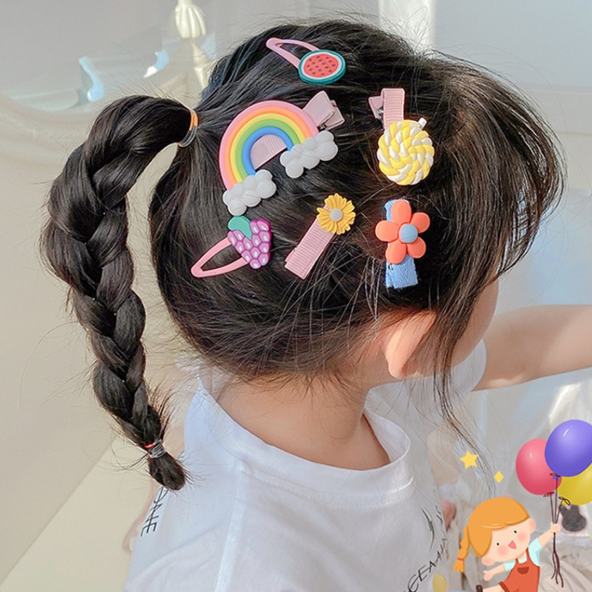Set kẹp tóc trẻ em nhiều hình dễ thương cặp tóc mái cột tóc tạo kiểu cho bé gái sắc màu cute giá rẻ