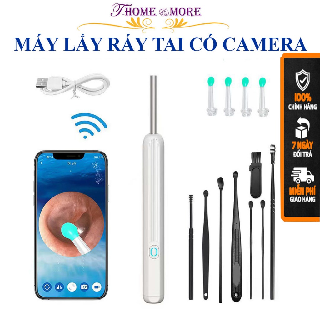 Dụng cụ lấy ráy tai có gắn camera nội soi đa năng T-Home&More hình ảnh sắc nét bảo hành 12 tháng