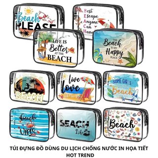 Túi nhựa PVC trong suốt cao cấp đựng mỹ phẩm, đồ dùng du lịch in họa tiết chống nước hot trend