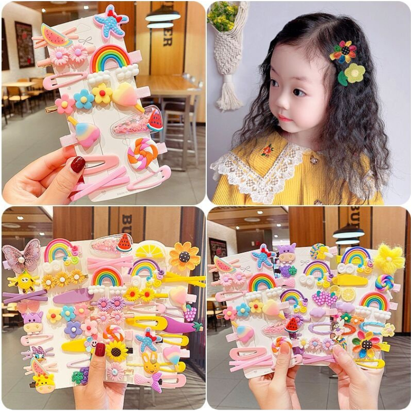 Set kẹp tóc trẻ em nhiều hình dễ thương cặp tóc mái cột tóc tạo kiểu cho bé gái sắc màu cute giá rẻ
