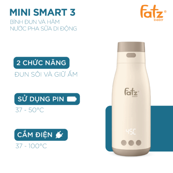 Bình đun và hâm nước pha sữa di động cầm tay MINI SMART 3 - FATZBABY FATZ FB3621FD đun từ 37 - 100 độ và giữ ấm