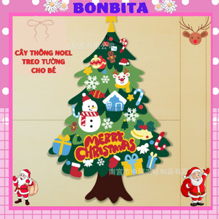 Cây thông noel vải dạ tặng kèm đèn nháy và 32 phụ kiện cây thông noel dán tường - quà tặng cho bé mùa noel