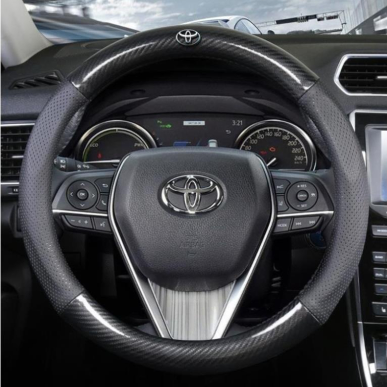Bọc vô lăng cacbon Chống trượt không gây mùi có gắn logo các hãng xe toyota ford honda hyundai kia mitsubishi size 38cm