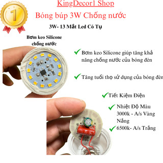 Bóng Đèn Led 3W Kín nước, bóng búp led trang trí ngoài trời chống nước