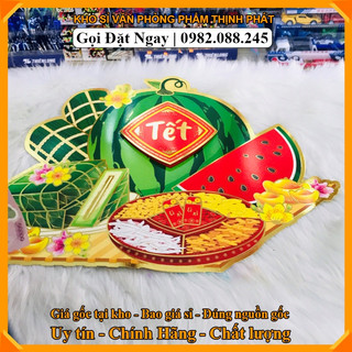 Decal trang trí tết dưa hấu bánh chưng xanh khổ 30*45 cm
