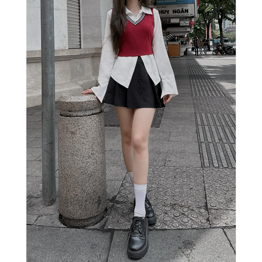 DALLA Áo gile ba lỗ croptop đỏ đô