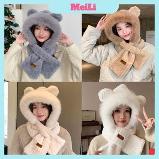  Mũ Khăn Xỏ Logo Da - Mũ lông trùm đầu tai mèo cute Mũ len trùm đầu kèm khăn giữ ấm cho mùa đông.  tuyển sỉ  