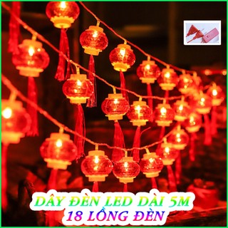 Dây đèn led đèn lồng đỏ treo trang trí 5m, 16-18 đèn lồng đỏ trang trí Lễ Tết, cây mai, đào có box