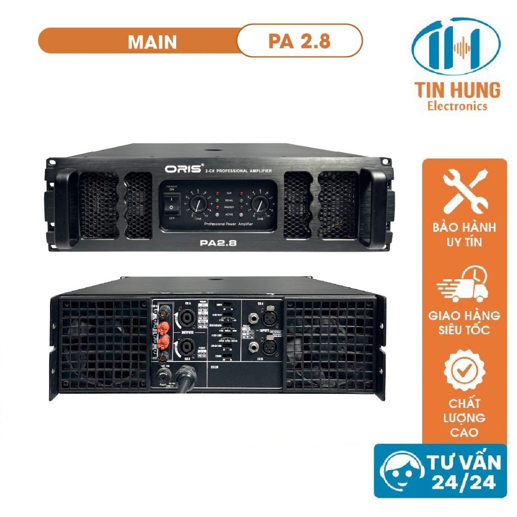 Main cục đẩy công suất lớn 2 kênh mỗi kênh 1300W ORIS PA2.8, cục đẩy main chính hãng chất lượng cao - ORIS Professional