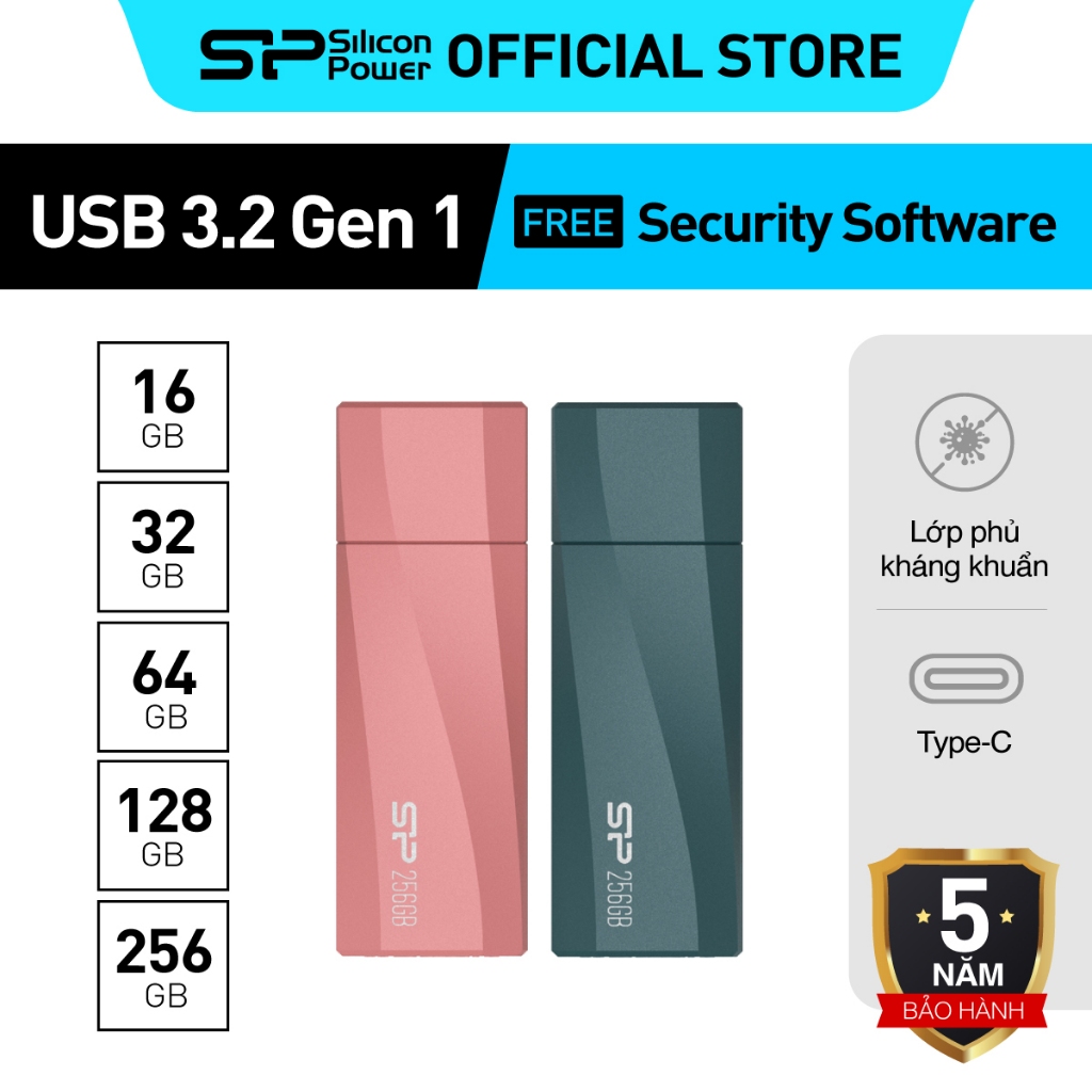 USB Silicon Power Mobile C07 Xanh/Hồng Type-C USB 3.2 Gen 1 Truyền dữ liệu siêu tốc 16GB/32GB/64GB/128GB/256GB - BH 5năm