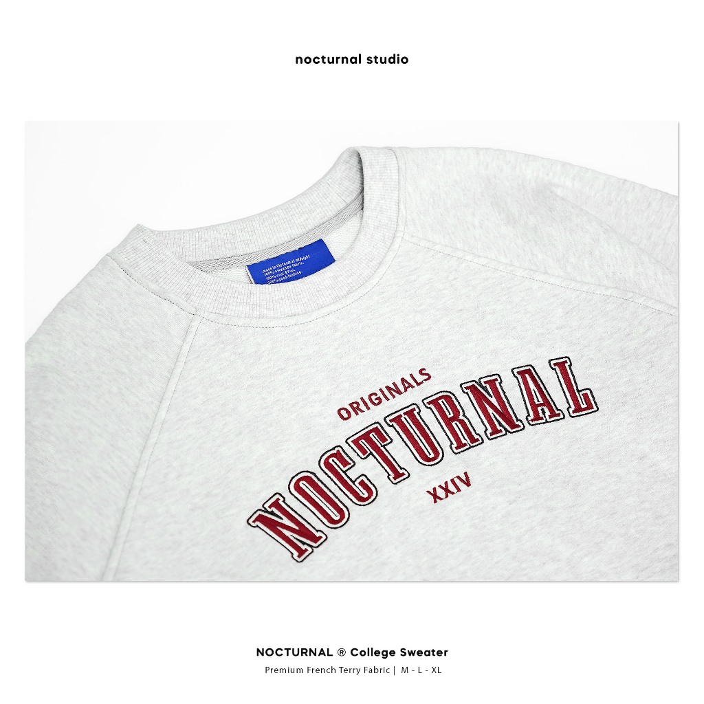 Áo Sweater NOCTURNAL College Sweater Nỉ Chân Cua Cotton 100% Unisex Local Brand