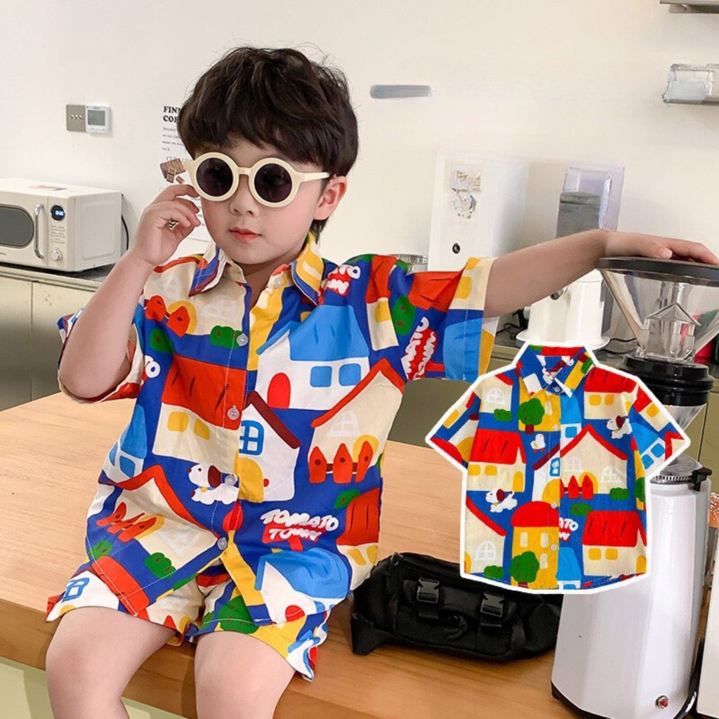 Đồ Kiểu Hình Hổ Cho Bé 8-25KG 💖FREE SHIP💖 Bộ Thun Thái Cộc Tay Cổ Sơ Mi cho bé trai Mặc Tết