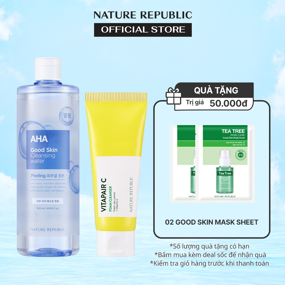 Combo Nature Republic Nước tẩy trang Good Skin Cleansing Water 500 ml + Sữa rửa mặt Vitapair C Foam Cleanser 150ml