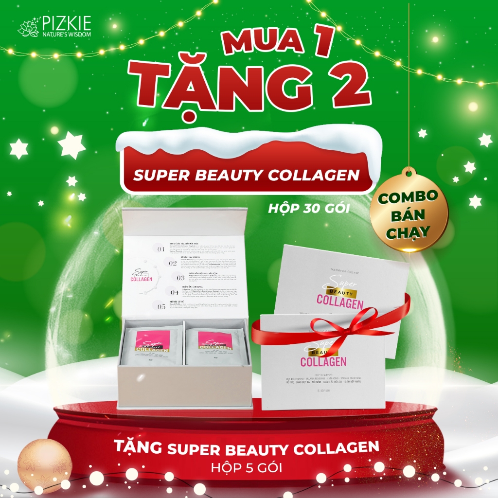 SUPER BEAUTY COLLAGEN PIZKIE - Trẻ Hóa, Giảm Nếp Nhăn, Làm Sáng Da, Chống Nắng, Giảm Mùi Cơ Thể - Hộp 30 Gói