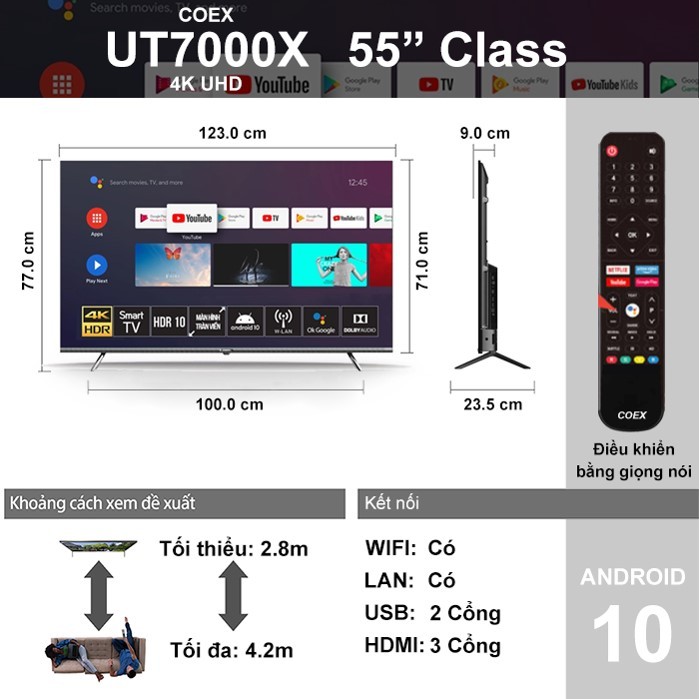 Smart Tivi Coex 4K 55 inch 55UT7000XG Google TV