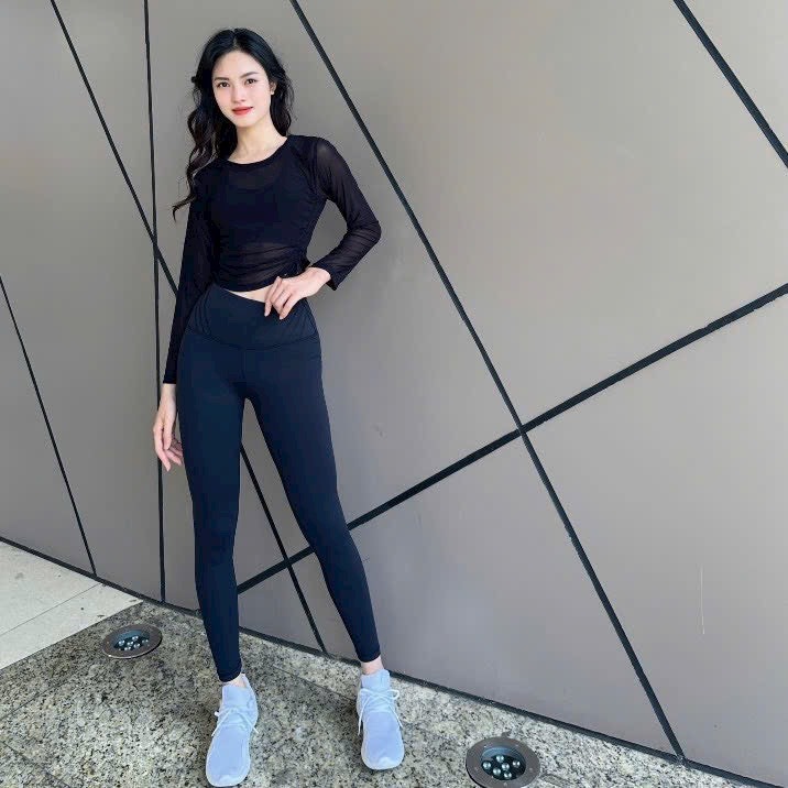 Áo lưới Croptop thể thao dài tay phối rút dây bên sườn, áo lưới tập gym chất thun lưới mềm mịn
