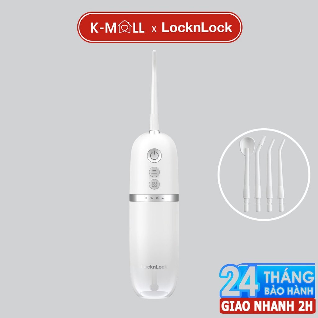 Máy tăm nước Lock&Lock portable oral irrigator 190ml 4 chế độ 3 loại đầu tăm pin sạc cổng type C ENR146WHT - K-MALL