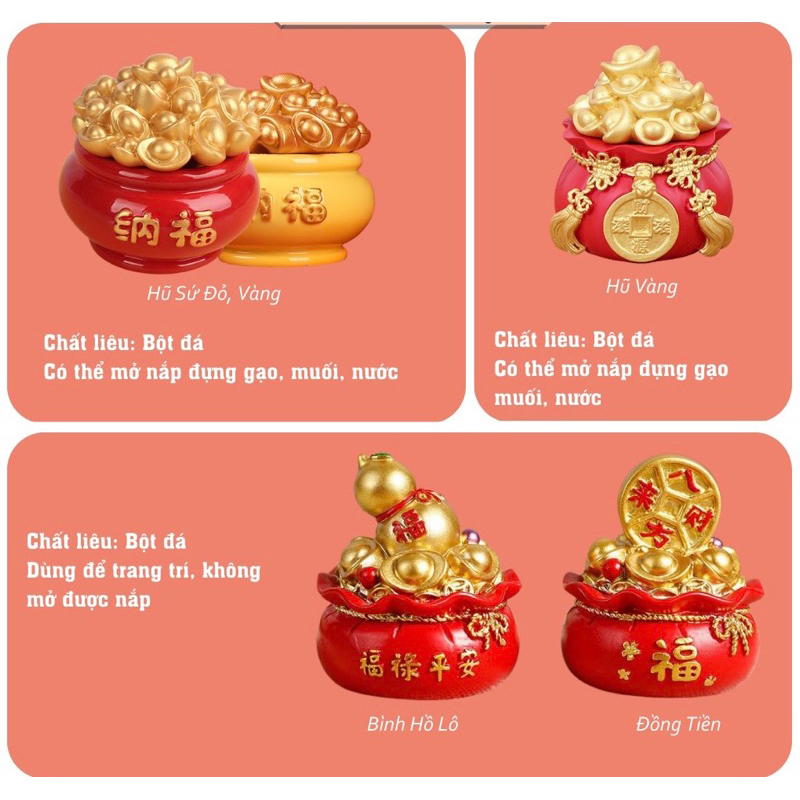 HŨ ĐỰNG MUỐI GẠO TÀI LỘC, TÚI THẦN TÀI MAY MẮN ĐỂ BÀN THỜ TRANG TRÍ NHÀ CỬA CHUN VÀNG CHIÊU THẦN TÀI