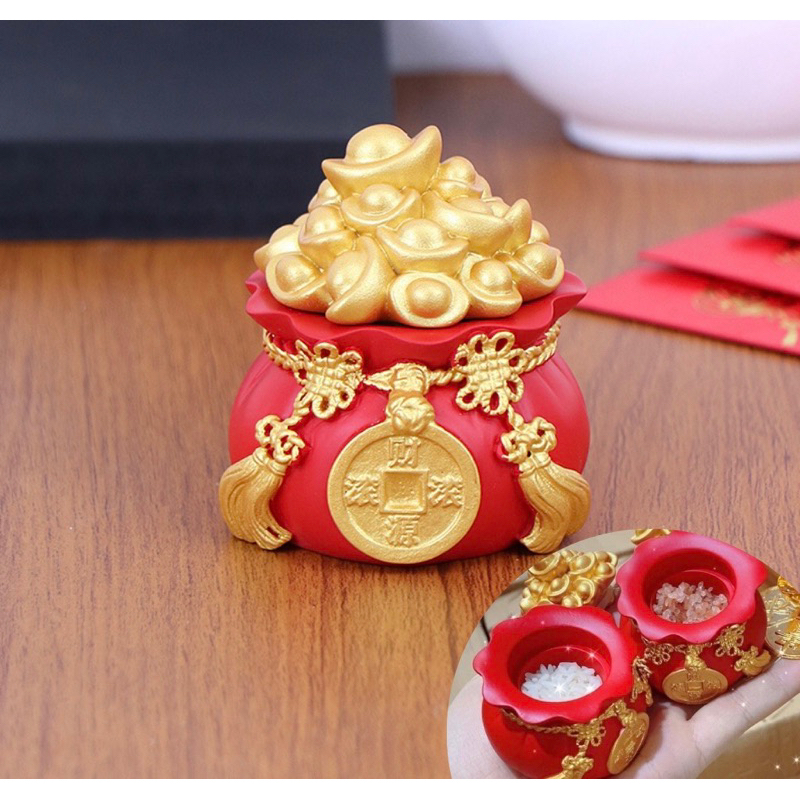 HŨ ĐỰNG MUỐI GẠO TÀI LỘC, TÚI THẦN TÀI MAY MẮN ĐỂ BÀN THỜ TRANG TRÍ NHÀ CỬA CHUN VÀNG CHIÊU THẦN TÀI