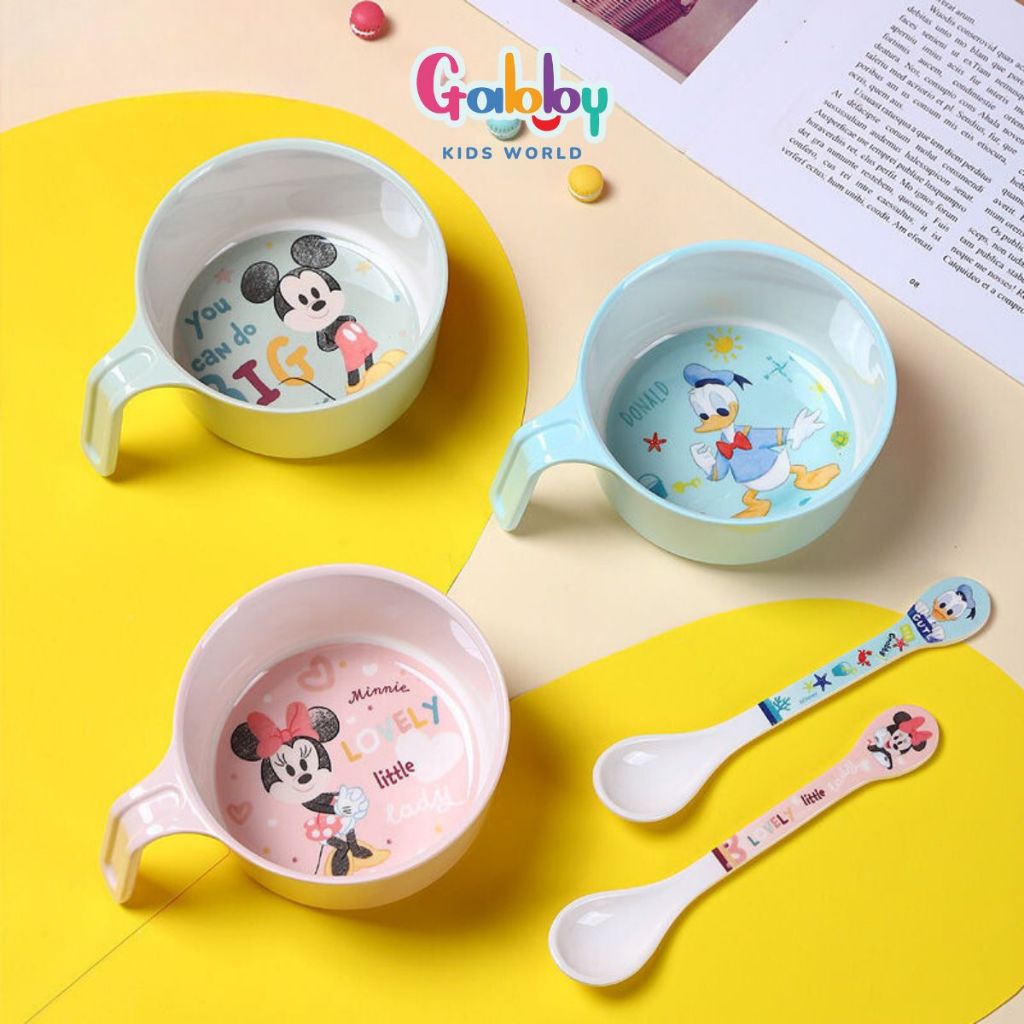 Tô Nhựa Melamine Có Tay Cầm 2 Màu Disney Đáng Yêu Cho Bé (Mickey/ Snow White/ Donald/ Minnie/ Ariel/ Dumbo)