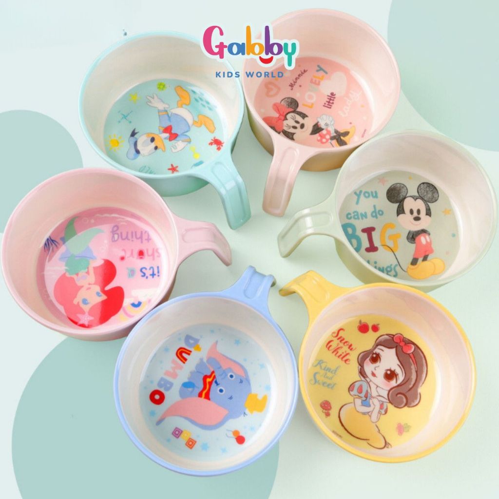 Tô Nhựa Melamine Có Tay Cầm 2 Màu Disney Đáng Yêu Cho Bé (Mickey/ Snow White/ Donald/ Minnie/ Ariel/ Dumbo)